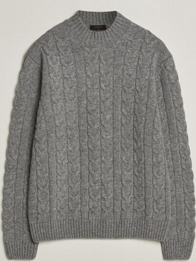 Zanone Double Cable Crew Neck Grey Melange Zanone Double Cable Crew Neck Grey Melange