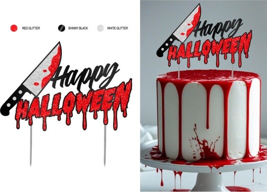 Blodig Kniv "Happy Halloween" - Glitrende Kaketopp