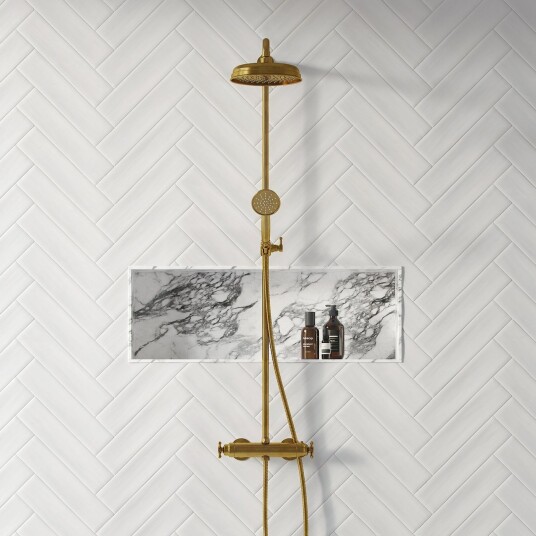 Hassel & Teudt HRL10 II S01 Smartterm Dusjstangsett M/Ø21cm Rain Deluxe Med Easyclean Polert Messing Naturlig