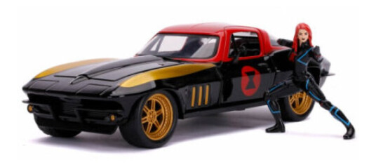 Marvel Black Widow 1966 Chevy Corvette med Figur 1:24 Marvel Black Widow 1966 Chevy Corvette med Figur 1:24