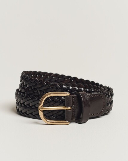 Anderson's Woven Leather Belt 3 cm Dark Brown