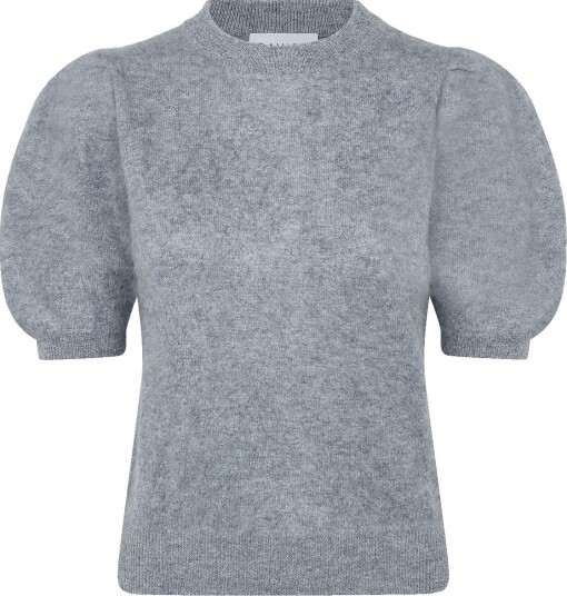Davida Cashmere Brushed Puff Sleeve T Shirt   LIGHT GREY   M