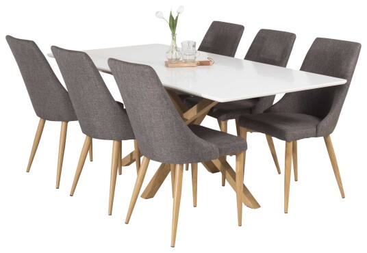 Venture Design Piazza & Leone spisegruppe Hvit/grå 6 st stoler & bord 180 x 90 cm