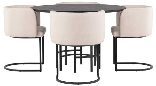 Venture Design Copenhagen & Simrishamn spisegruppe Beige/svart 4 stoler & bord 115 cm