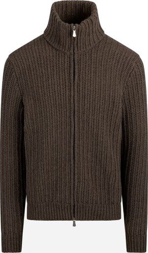 Gran Sasso Full zip rib high neck wool cashmere 56 brun herre Gran Sasso Full zip rib high neck wool cashmere 56 brun herre