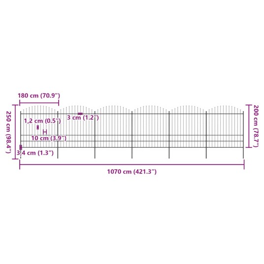 vidaXL Hagegjerde med spydtopp stål 1,75 2x10,2 m svart vidaXL Hagegjerde med spydtopp stål 1,75 2x10,2 m svart