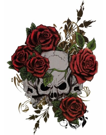 Flowered Skulls Fake Tattoo