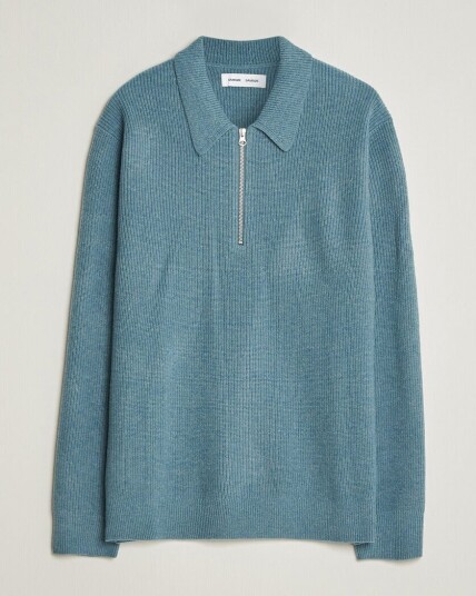Samsøe Samsøe Isak Knitted Half Zip Polo Stormy Sea