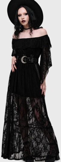 Killstar Goth Lang kjole Veil Of Dawn Twilight Seraph Maxi Dress XS til 4XL Damer svart