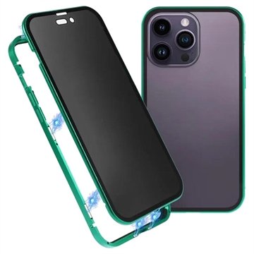 iPhone 15 Pro Magnetisk Deksel med Personvernherdet Glass Grønn
