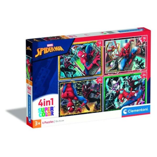 Clementoni SuperColor 4 i 1 Puslespill 12/16/20/24 Brikker Marvel Spider Man