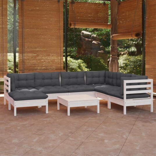  Hagesofagruppe med puter 8 deler hvit heltre furu 3096654