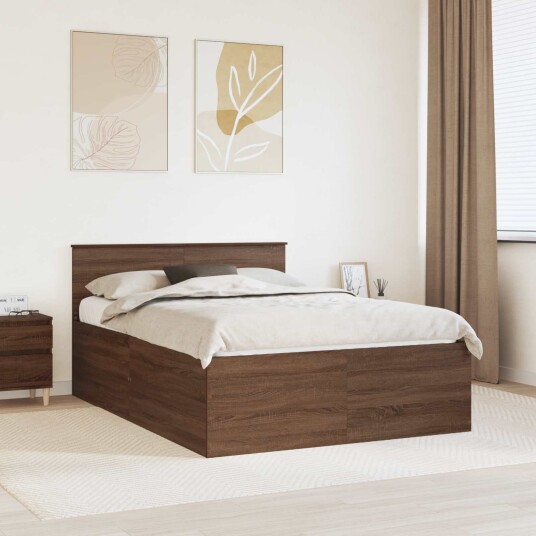 Sengestamme med hodegjerde Brun Eik 150 x 200 cm Konstruert tre