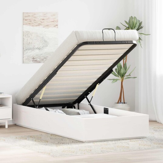  Ottoman Seng Ramme med Oppbevaring Hvit 100 x 200 cm
