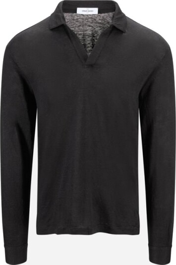 Gran Sasso Longsleeve Linen Piquet Black Gran Sasso Longsleeve Linen Piquet Black