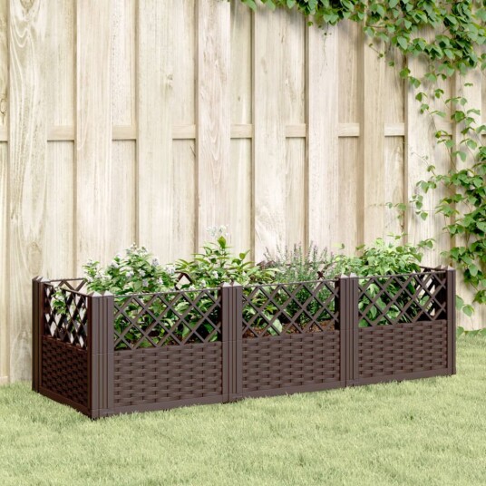 Plantekasse med plugger brun 123,5x43,5x43,5 cm PP