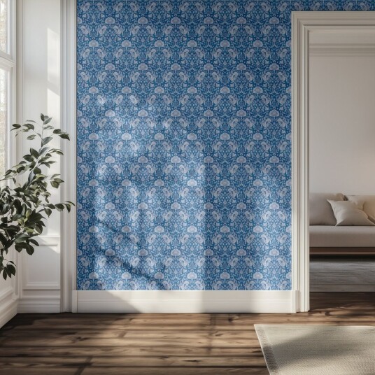 Tapet Blått Blomstermønster