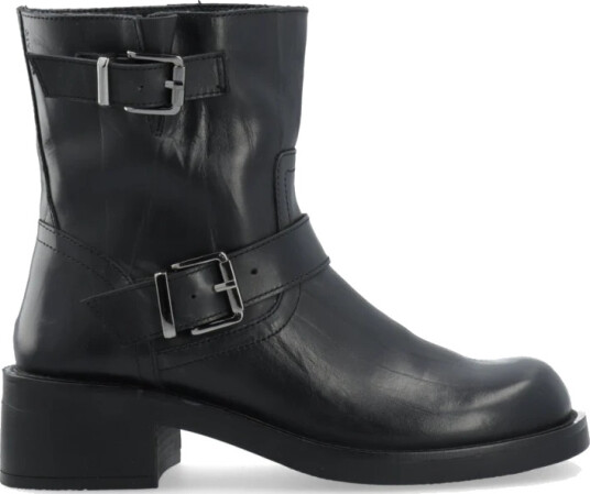 Bianco Biaharper Mid Calf Biker Boot Pull Up Leather - Black - 39