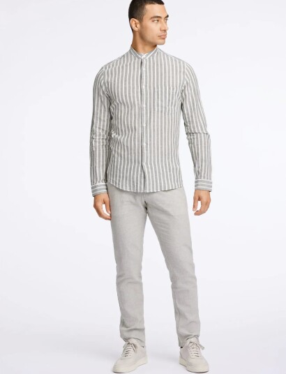 Lindbergh Wide Striped Cotton/Linen Shirt L/S Multi/patterned XXL