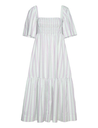 Ganni | Stripe Seersucker Ruffle Midi Dress | 32 Ganni | Stripe Seersucker Ruffle Midi Dress | 32