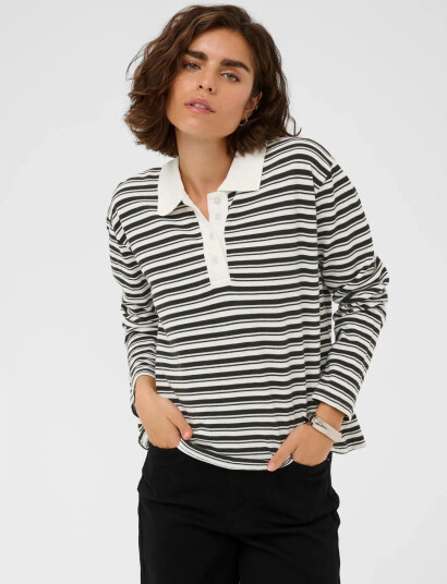 Kaffe Kamiala Polo Ls T Shirt   Black   S