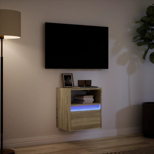 Vegghengt TV-benk med LED sonoma eik 41x31x45 cm 852317 Vegghengt TV-benk med LED sonoma eik 41x31x45 cm 852317