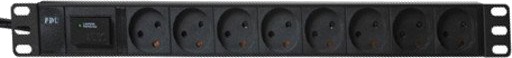 Lan-Com Strømpanel 8x230v+J+CEE Plugg 16A Sort med Transientbeskyttelse