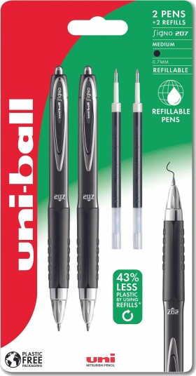 Kulepenn Uni-Ball Signo 207 Fin Blå - 2 Stk. Kulepenner + 2 Stk. Refill - Komfortabelt Gummigrep, Linjebredde 0,7 Mm Kulepenn Uni-Ball Signo 207 Fin Blå - 2 Stk. Kulepenner + 2 Stk. Refill - Komfortabelt Gummigrep, Linjebredde 0,7 Mm