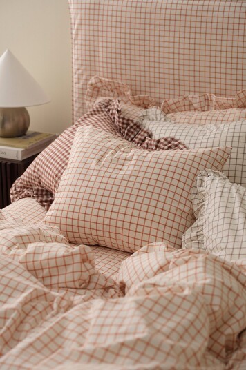 Ellos Home Putetrekk Sonneli Check i bomull Orange
