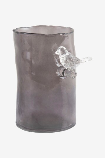 Present Time   Vase Bird On Branch Small   Grå
