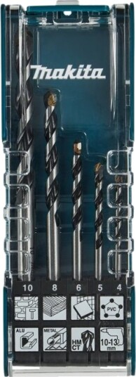 Makita - Borsett - Bor - 5 Deler - 5 Mm, 6 Mm, 8 Mm, 10 Mm, 4 Mm - Cylindrical - Lengde: 75 Mm, 85 Mm, 100 Mm, 120 Mm, 150 Mm - For Makita Dhp453rfew
