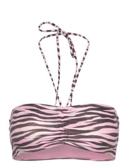 Monki Drawstring Bandeau Halter Bikini Top - Pink - XS