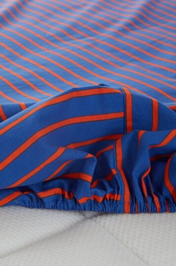 Sima MINI stretchlaken krybbe økologisk Blå/oransje