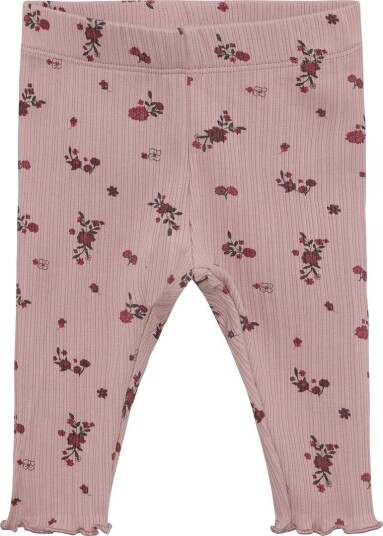 Minymo Leggings - Rib - AOP - Fawn - Minymo - 1½ år (86) - Leggings Bordeaux Grønn Rosa