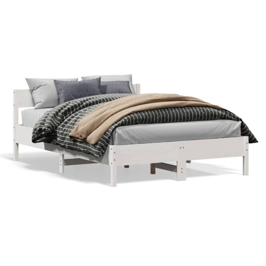 Sengeramme med hodegavl hvit 135x190 cm heltre furu 8721012429185