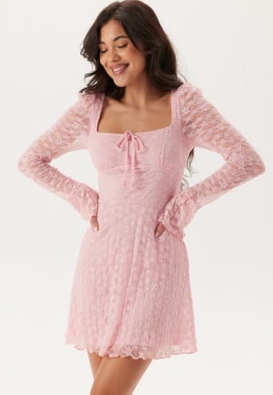 BUBBLEROOM Square Neck Lace Dress Light pink XL
