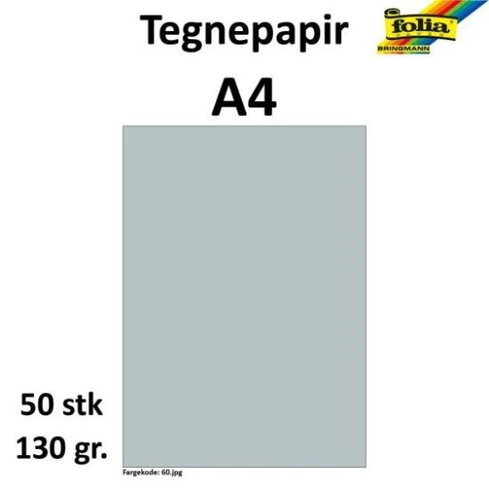 Folia Tegnepapir A4 50 ark, 130g, Sølv Folia Tegnepapir A4 50 ark, 130g, Sølv