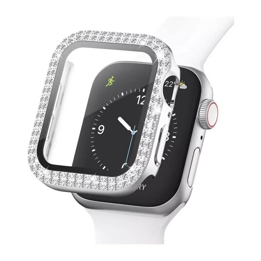 INCOVER Apple Watch SE/6/5/4 (40mm) Deksel i Hardplast Med Innebygd Skjermbeskytter - Sølv & Rhinsten