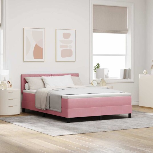  Box Spring Seng med Madrass Rosa 140x200 cm Fløyel