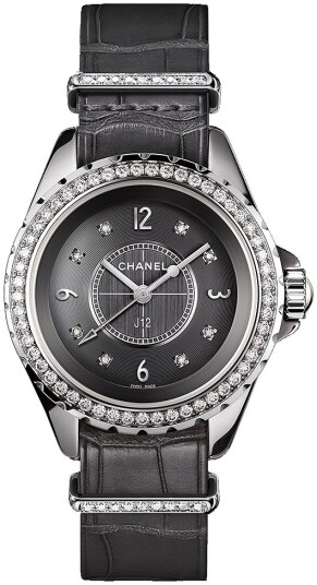 Chanel Dameklokke H4188 J12 Grå/Lær Ø33 mm