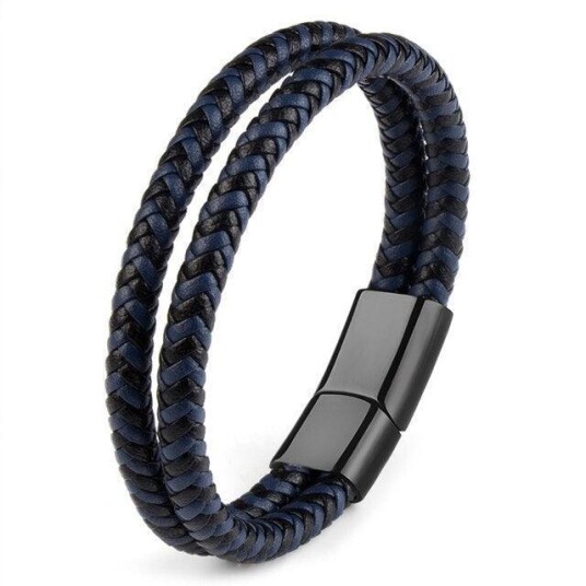 Skinn armbånd med dobbel tau Svart/Blå Skinn armbånd med dobbel tau Svart/Blå