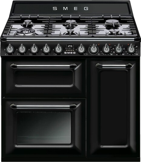 Smeg Victoria 90 cm Gasskomfyr med 6 Brennere og Dobbel Ovn i Sort Smeg Victoria 90 cm Gasskomfyr med 6 Brennere og Dobbel Ovn i Sort