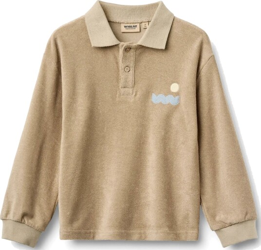 Wheat Terry Polo Shirt L/S Theodor Beige 128 Wheat Terry Polo Shirt L/S Theodor Beige 128