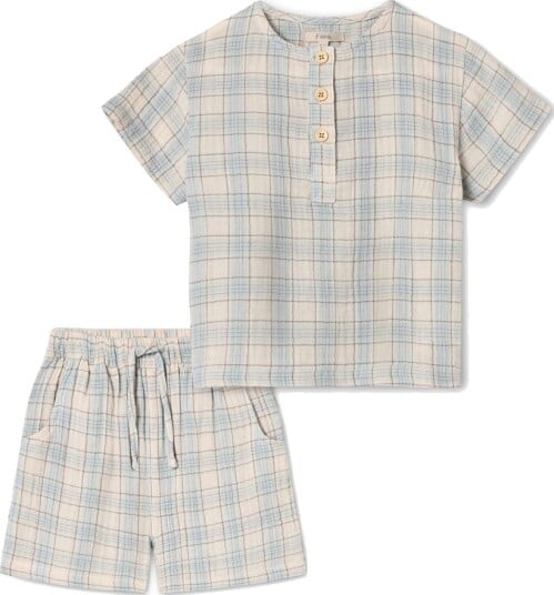Fliink Cha Cha Shorts Sett Beige/Blå (92 / 2 år)