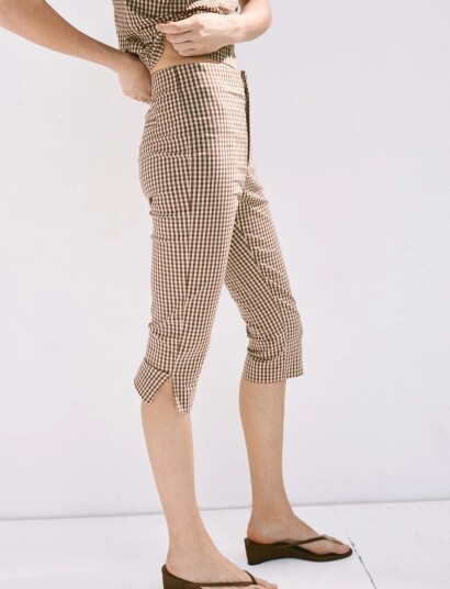 Mango Gingham Check Capri Trousers Brown 38