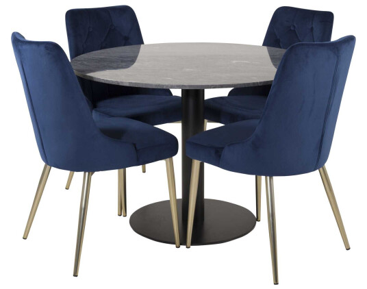 Venture Design Estelle & Velvet spisegruppe Svart/blå 4 st stoler & bord 106 cm
