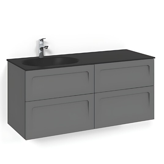 Macro Design Crown Servantskap 4-skuff - med Venstre Glasservant 120cm Antrasitt / Shape Glass Edge Svart
