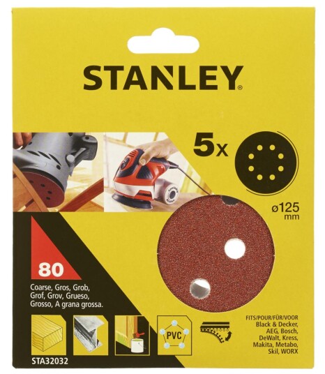 SLIPERONDELL ø125mm K80 5pk 5 EKSENTERSLIPER m/BORRELÅS/HULL STANLEY