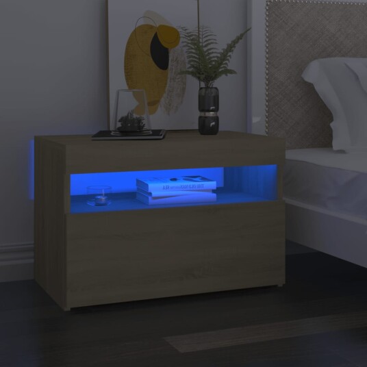 vidaXL Nattbord & LED-lys 2 stk sonoma eik 60x35x40 cm vidaXL Nattbord & LED-lys 2 stk sonoma eik 60x35x40 cm