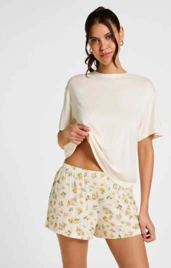 Hunkemöller Pj Ss Short Vis Daisy Cream XL